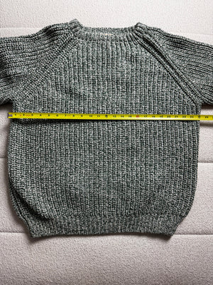 Hand knit thick soft chunky green & white wool sweater XL