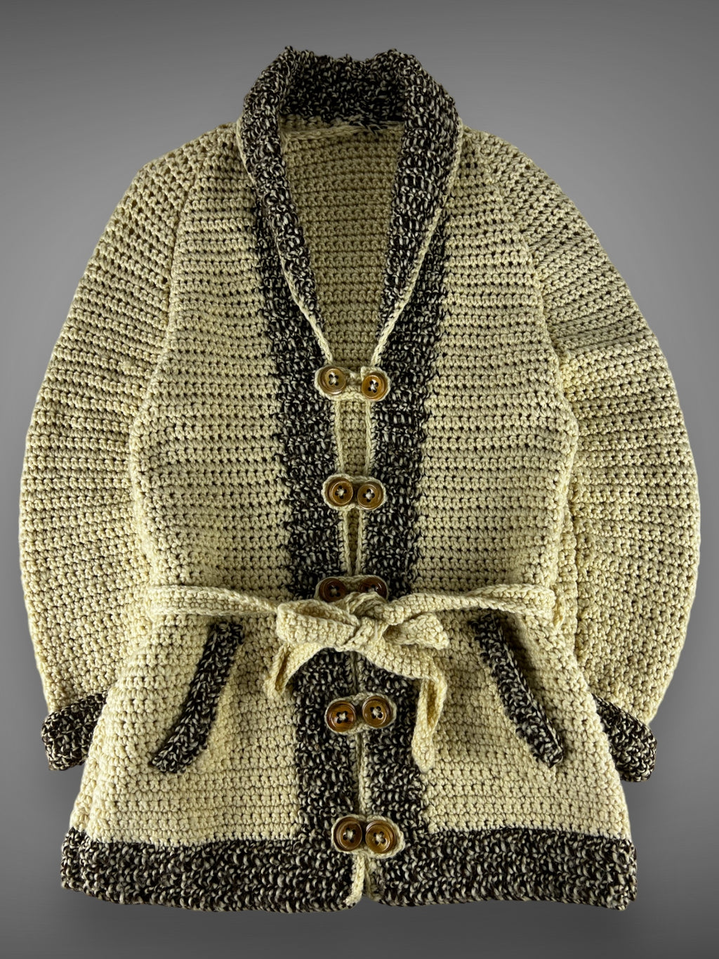 Hand knit shawl neck cardigan M