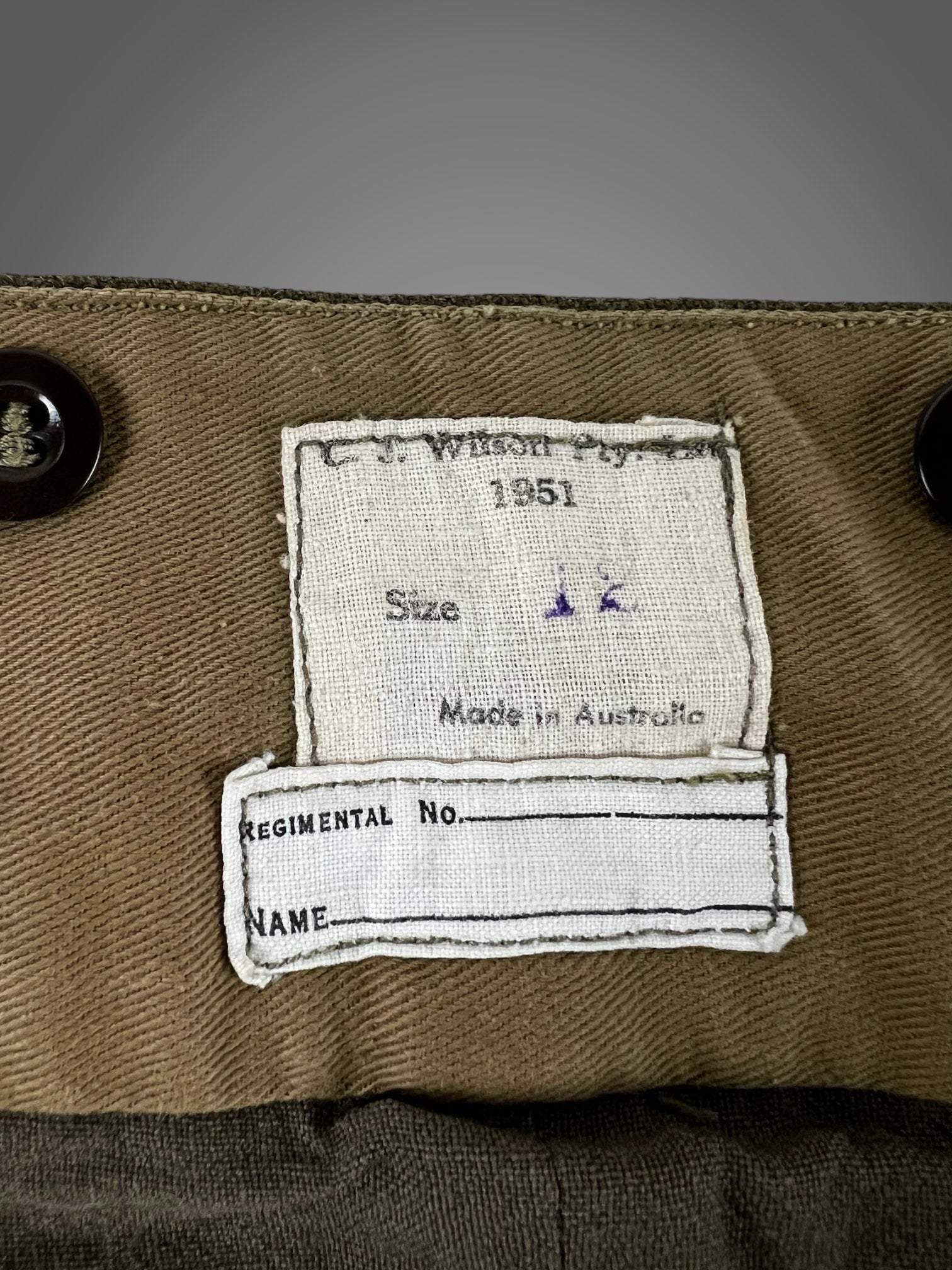 1951 wool Australien adjustable military cargo pants 34x32”