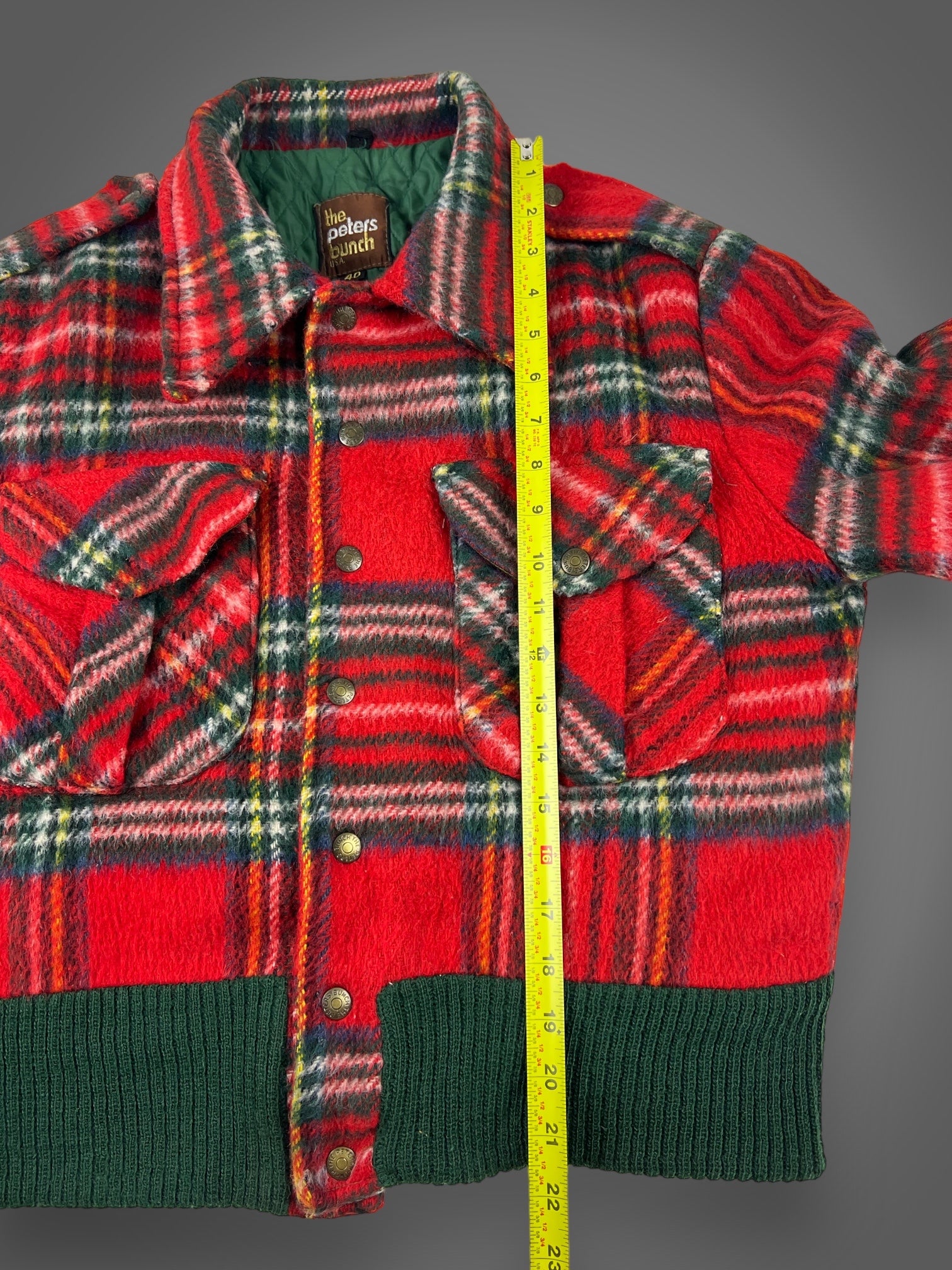 80s insulated short waisted plaid wool jacket M