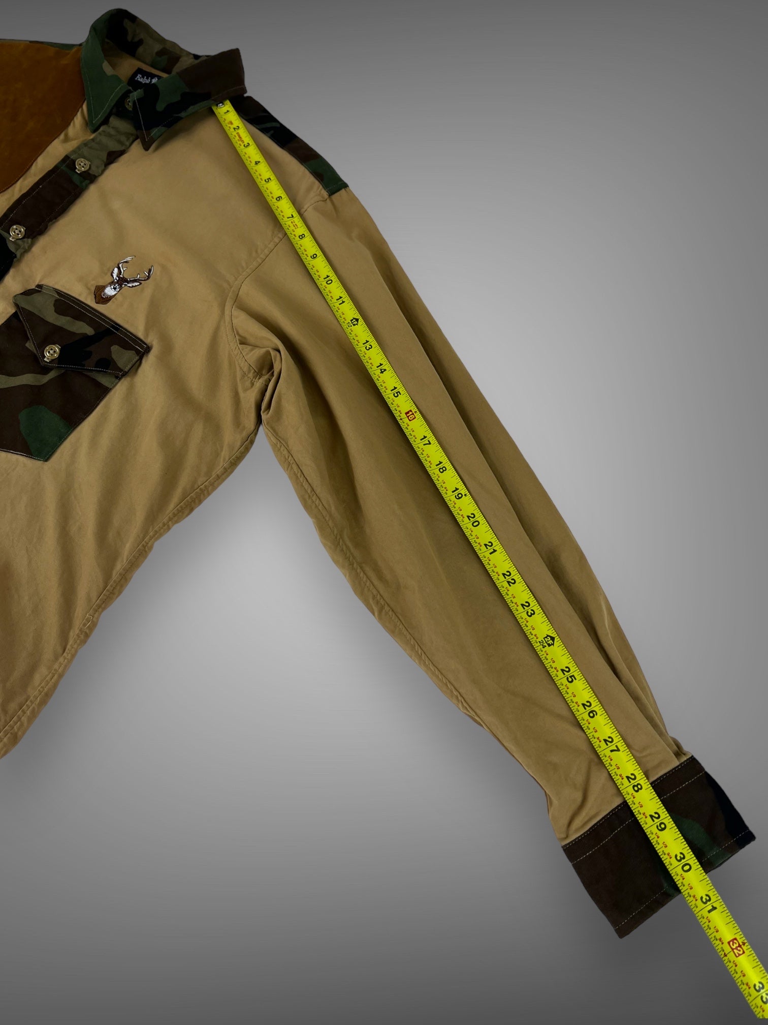 80s Ralph Lauren USA hunting button shirt suede accents XL