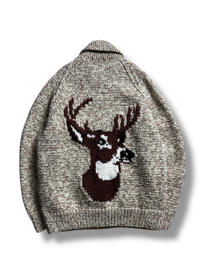 Homemade wool blend deer Cowichan style sweater L