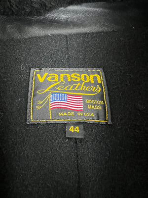 Vanson Leathers mouton fur collar great coat 44