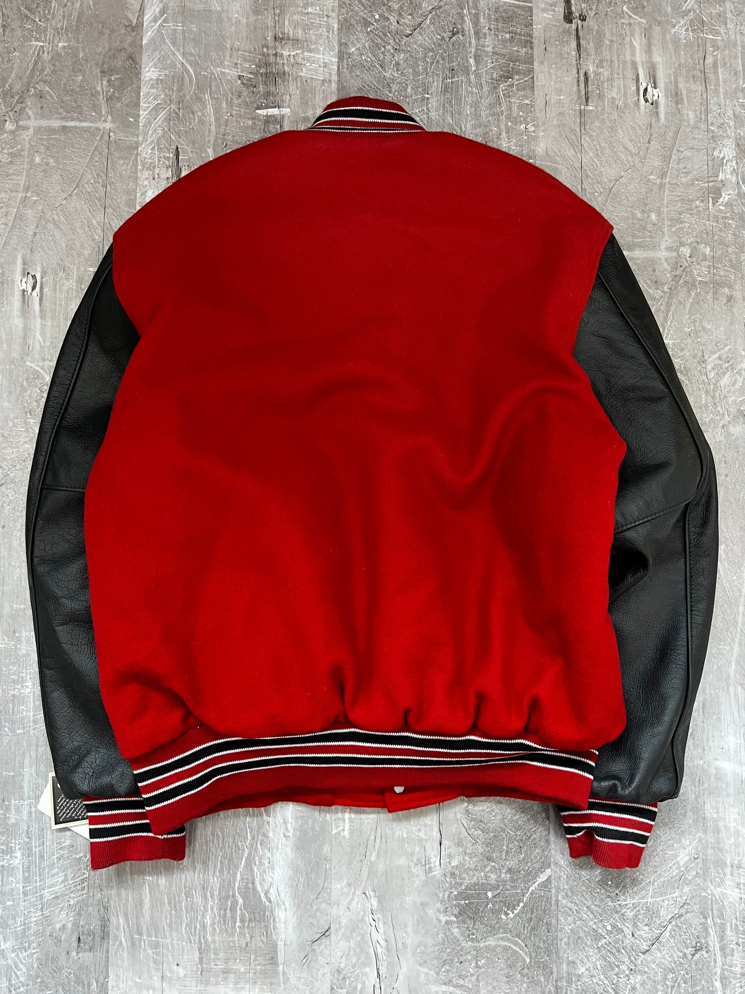 90’s deadstock leather and wool varsity jacket L+